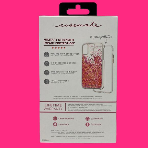iPhone X , iPhone XS Case Clear Glowing Pink Glitter Waterfall by Case-Mate NEW! - Picture 10 of 12